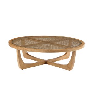 Beautiful Rattan & Glass Coffee Table with Solid Wood Frame by Drew Barrymore