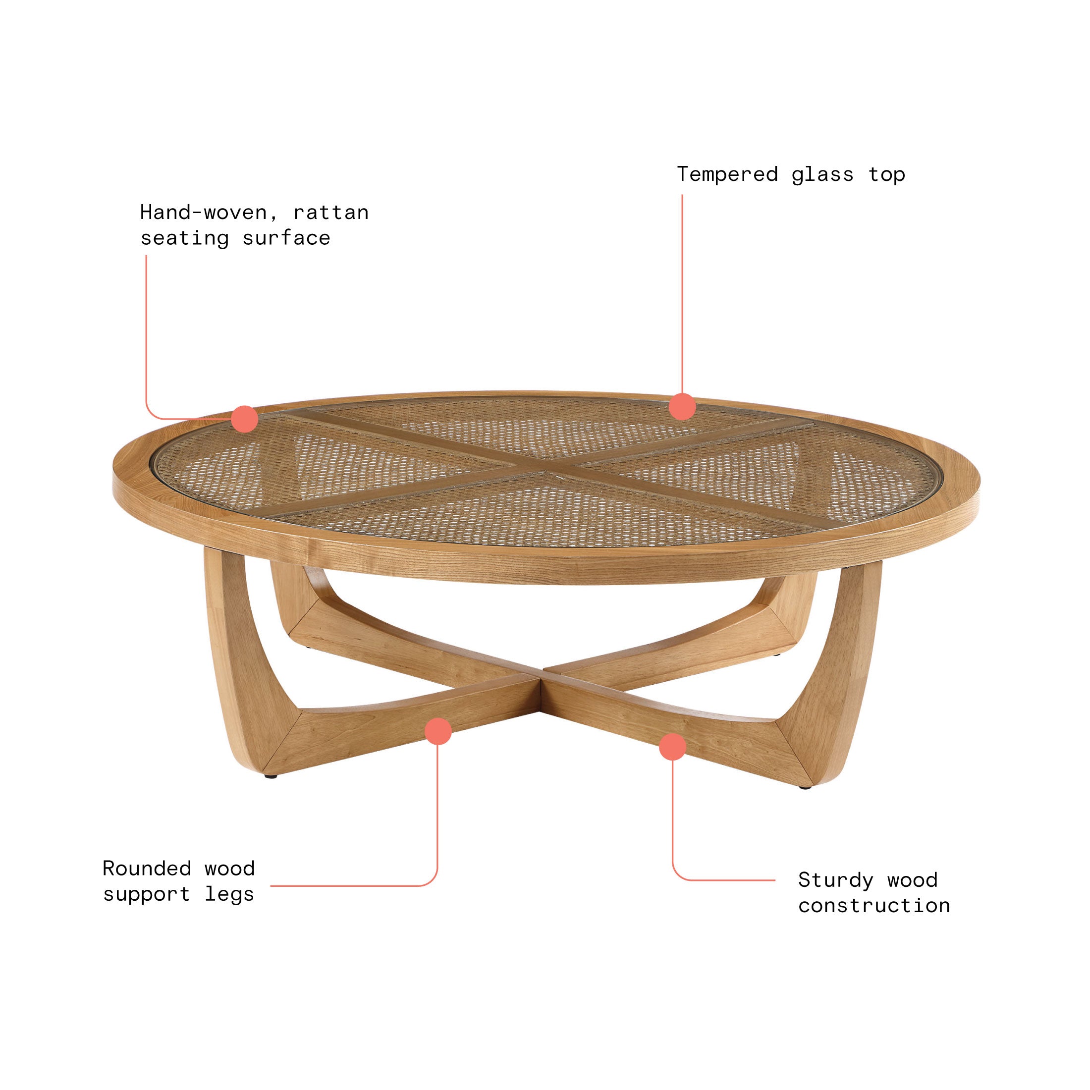 Beautiful Rattan & Glass Coffee Table with Solid Wood Frame by Drew Barrymore - Image 2