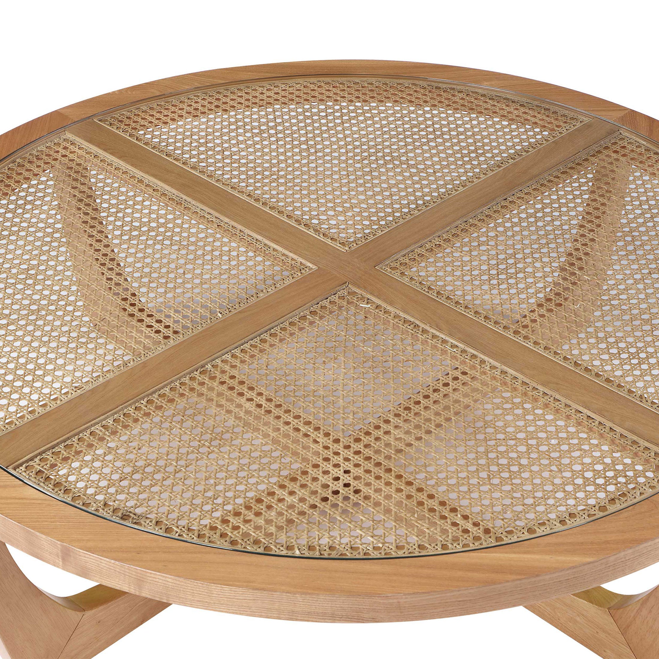 Beautiful Rattan & Glass Coffee Table with Solid Wood Frame by Drew Barrymore - Image 5