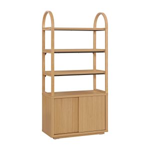 Fluted 3-Shelf Bookcase with Storage Cabinet by Drew Barrymore. Warm Honey Finish