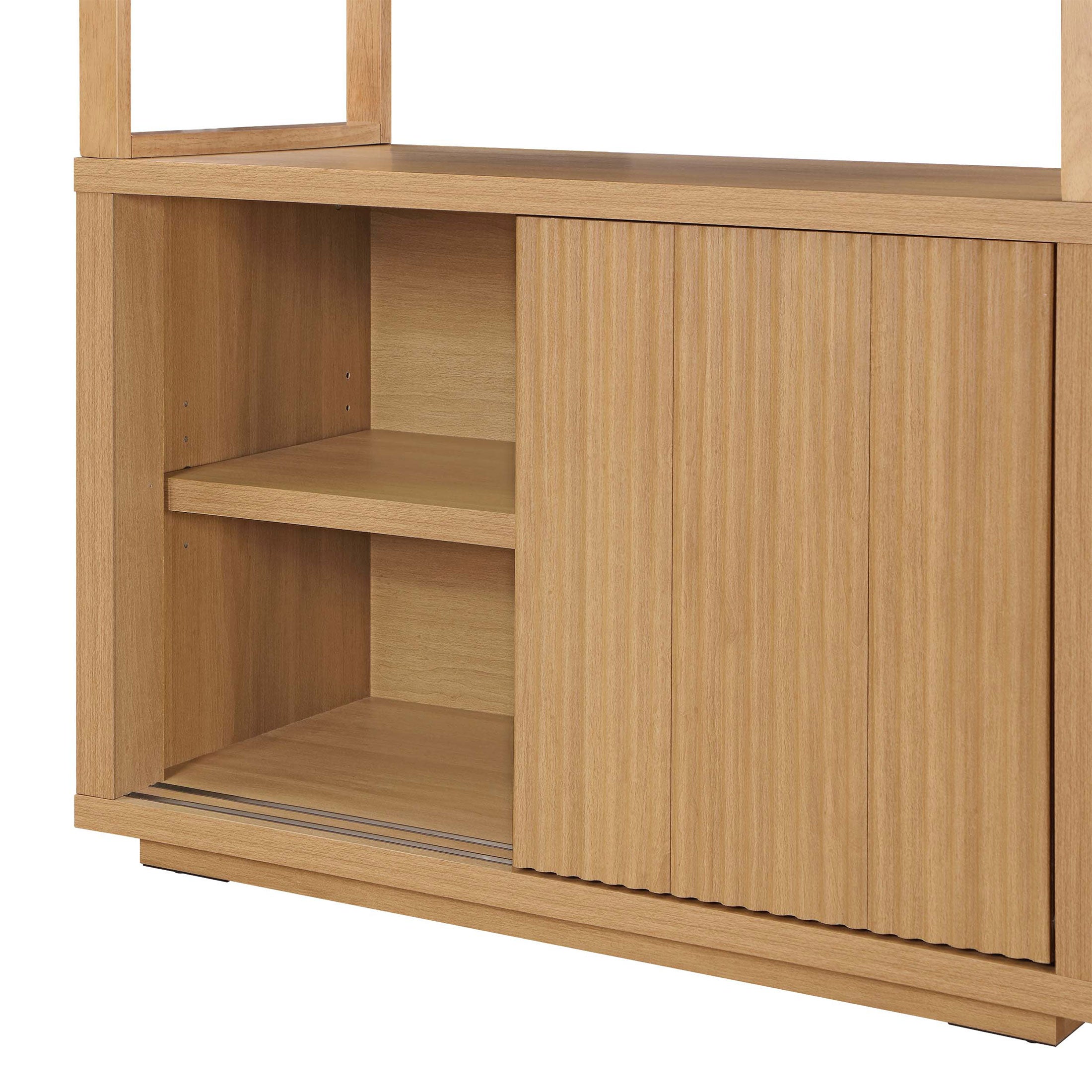 Fluted 3-Shelf Bookcase with Storage Cabinet by Drew Barrymore. Warm Honey Finish - Image 3