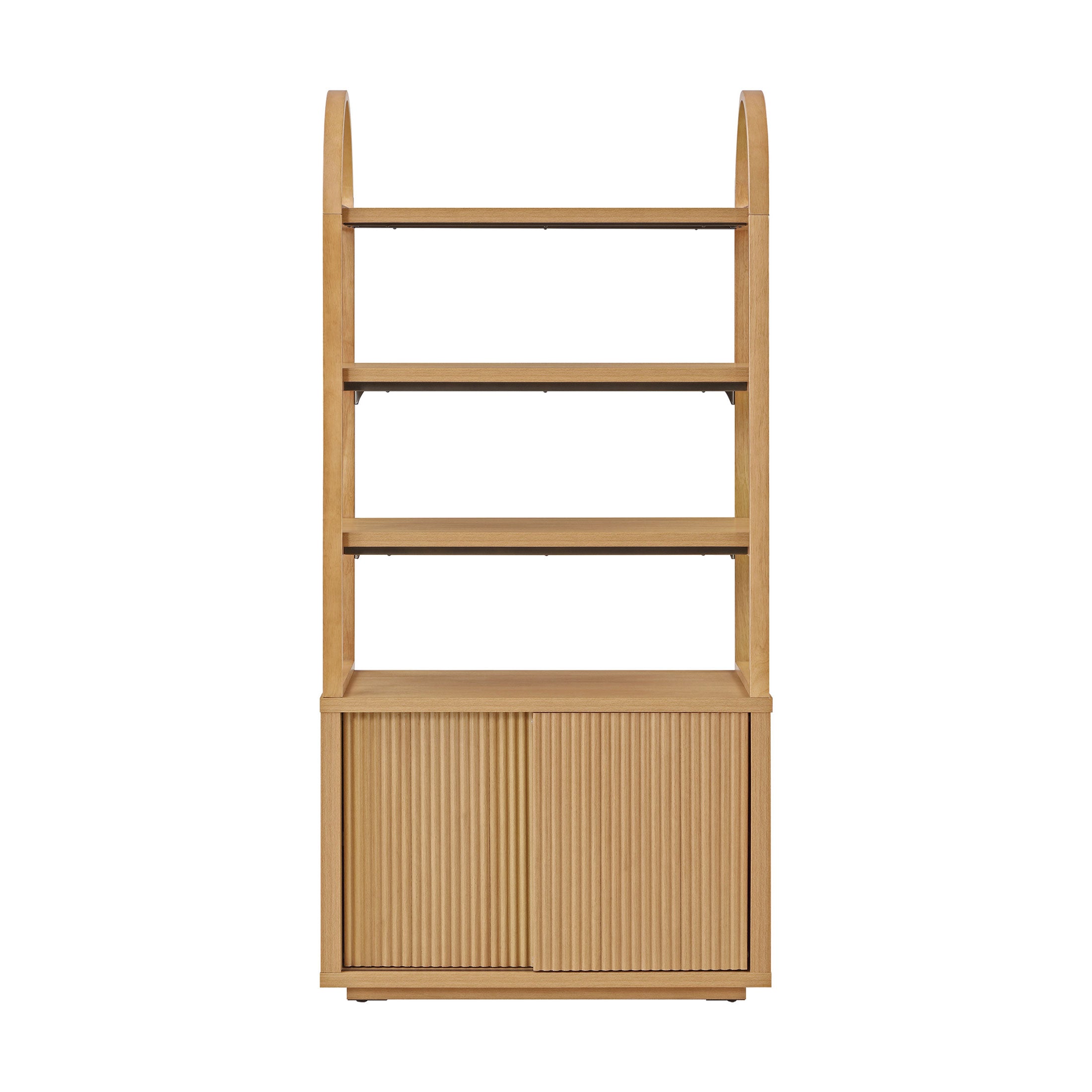 Fluted 3-Shelf Bookcase with Storage Cabinet by Drew Barrymore. Warm Honey Finish - Image 5