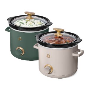 2 Qt Manual Slow Cooker. 2-Pack. Thyme Green and Porcini Taupe