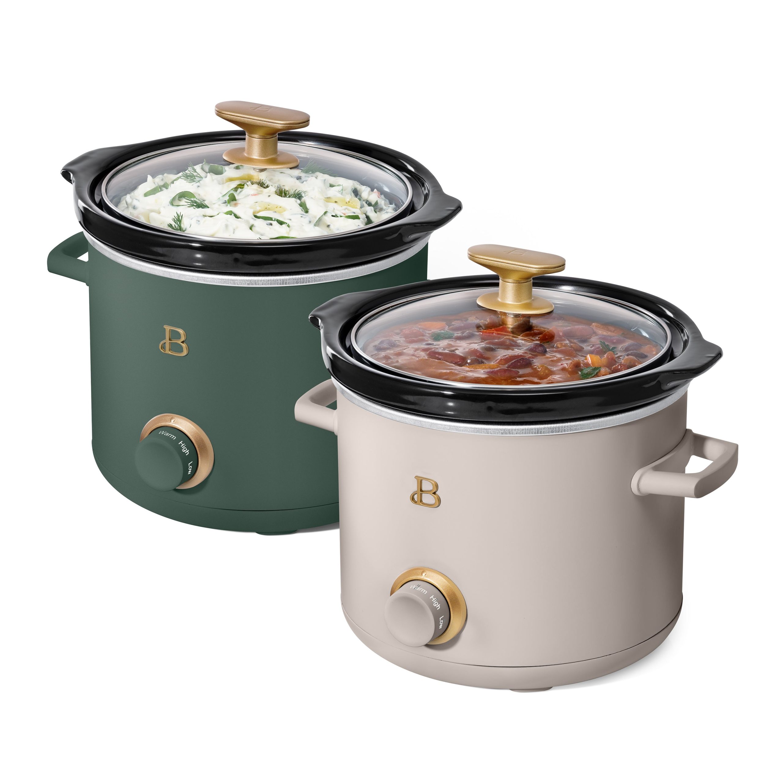 2 Qt Manual Slow Cooker. 2-Pack. Thyme Green and Porcini Taupe