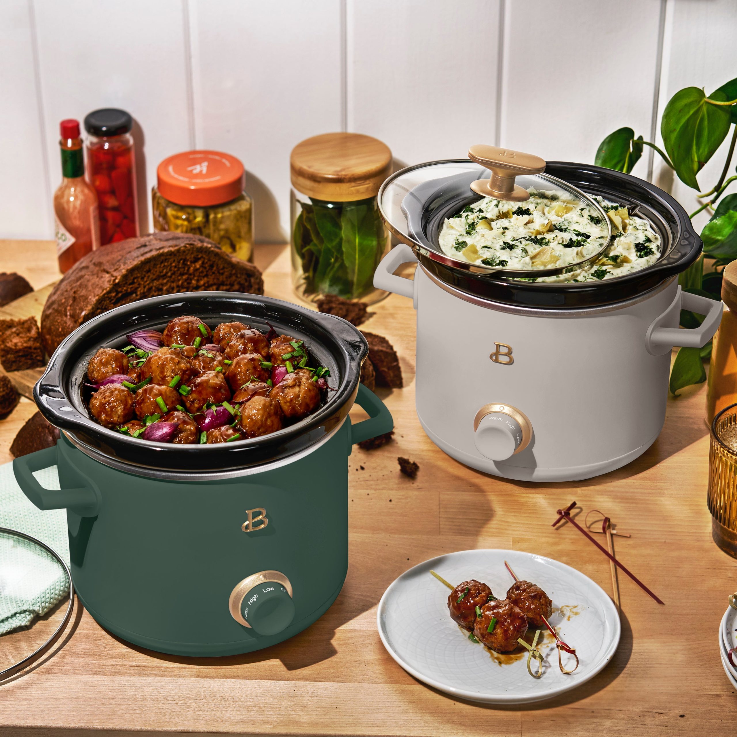 2 Qt Manual Slow Cooker. 2-Pack. Thyme Green and Porcini Taupe - Image 8