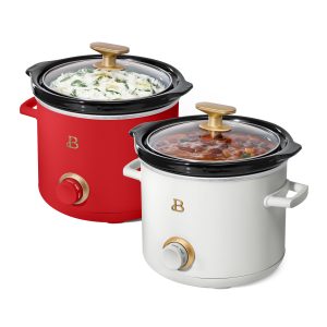 2 Qt Manual Slow Cooker. 2-Pack. Tomato Red + White Icing