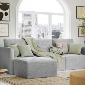 Drew Modular Sectional Sofa with Ottoman by Drew Barrymore. Gray Fabric