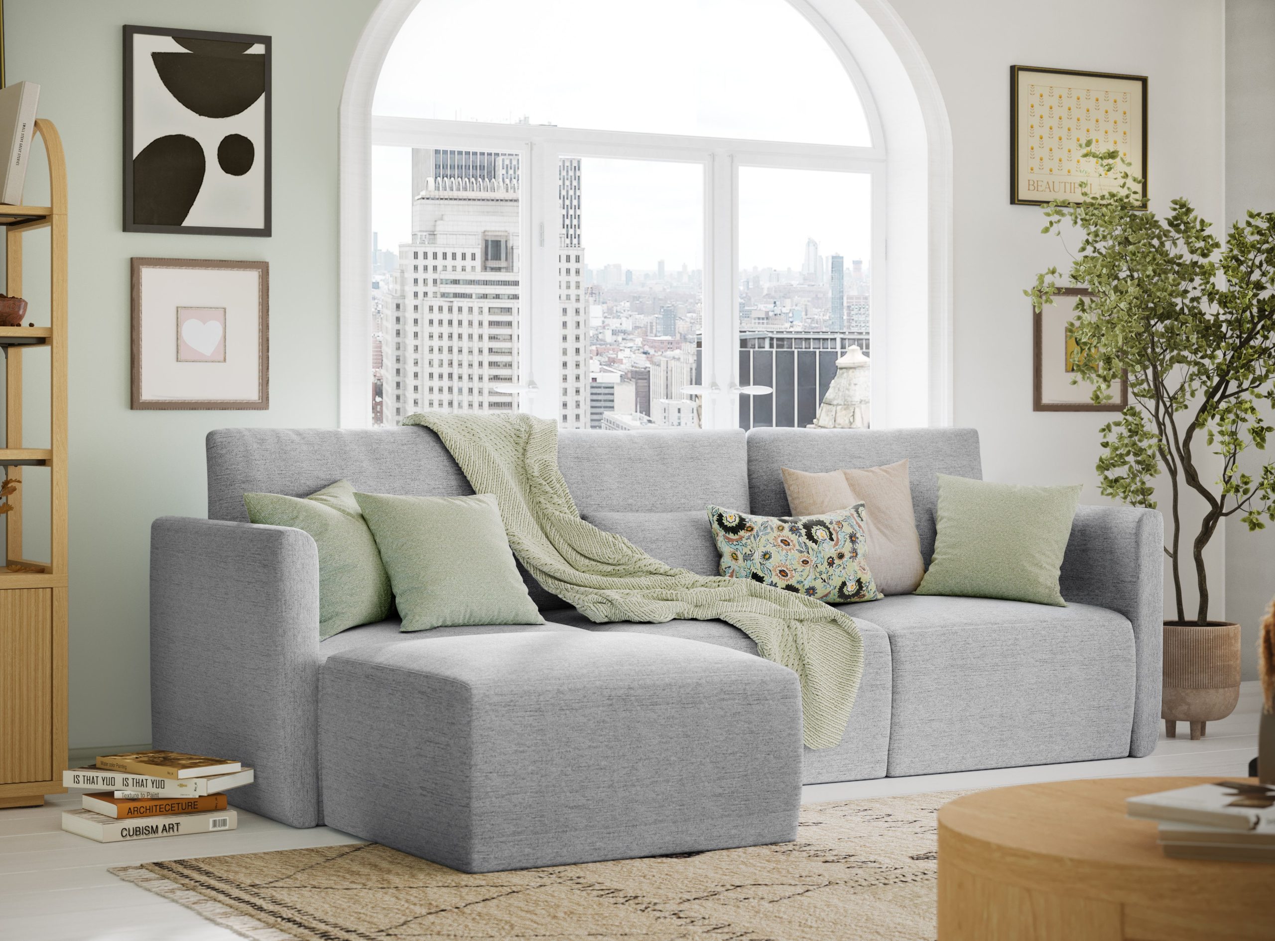 Drew Modular Sectional Sofa with Ottoman by Drew Barrymore. Gray Fabric