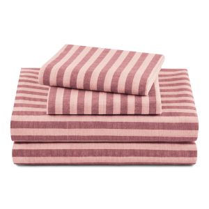 Striped 4-Piece 100% Cotton Percale Ros?? Pink Sheet Set