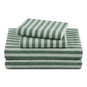 Striped 3-Piece 100% Cotton Percale Sage Green Sheet Set