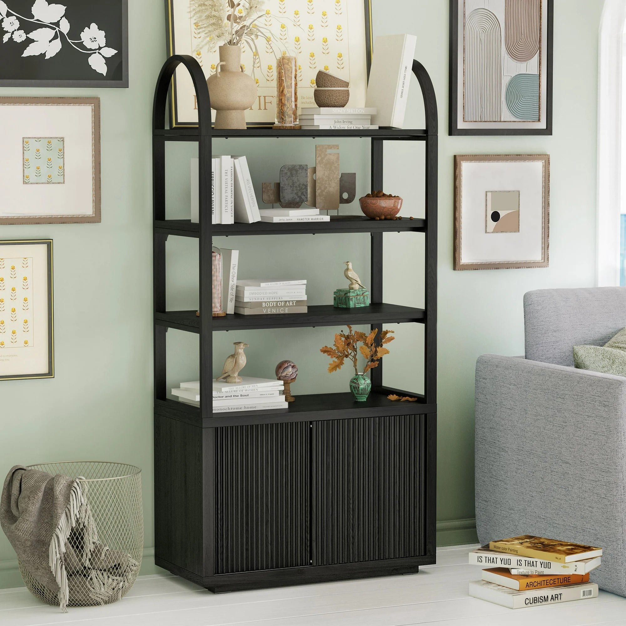 Fluted 3-Shelf Bookcase with Storage Cabinet by Drew Barrymore. Warm Honey Finish - Image 15