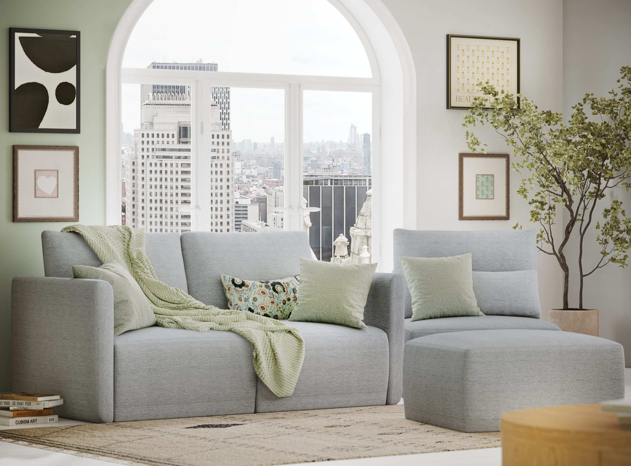 Drew Modular Sectional Sofa with Ottoman by Drew Barrymore. Gray Fabric - Image 9