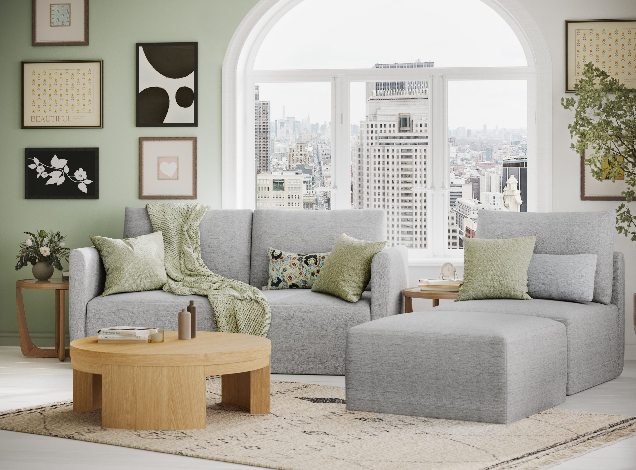 Drew Modular Sectional Sofa with Ottoman by Drew Barrymore. Gray Fabric - Image 10